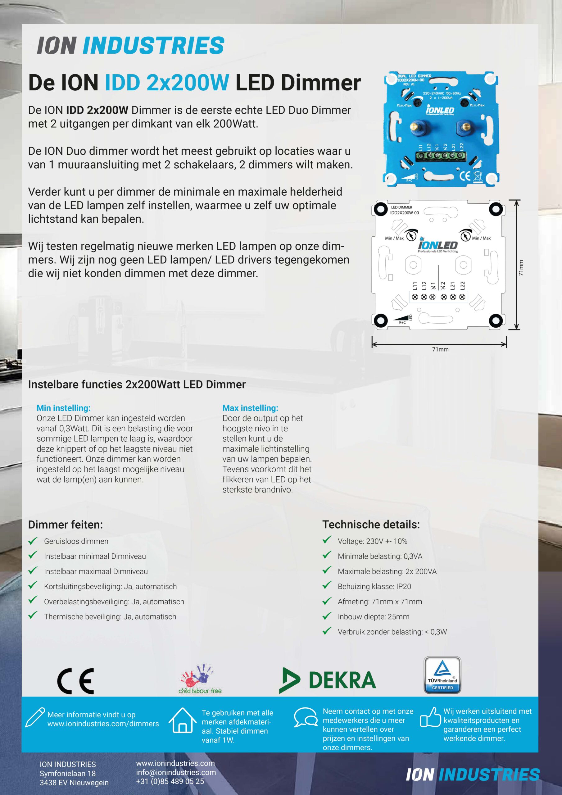 ION INDUSTRIES IDD Led Dimmer met 2 uitgangen elk 200W zonder nuldraad