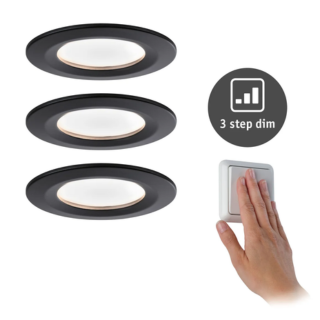 Paulmann LED-inbouwlamp 3-Step-Dim Nova Coin Basisset star IP44 rond 78mm Coin 3x6W 3x470lm 230V dimbaar 2700K Zwart mat