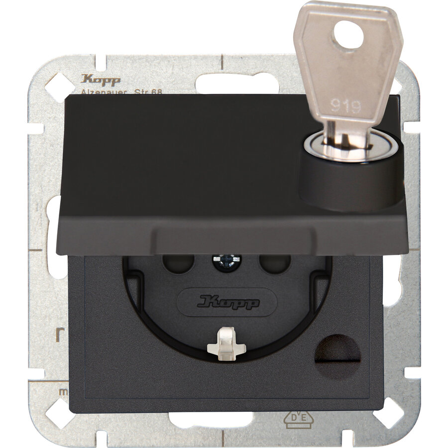 Kopp HK 07 HK07 - wandcontactdoos 1V ra SH klapdeksel afsluitbaar antraciet