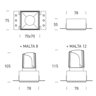Hofflights plafondinbouw verlichting | 1.1120.8207 malta trimless vierkant zwart
