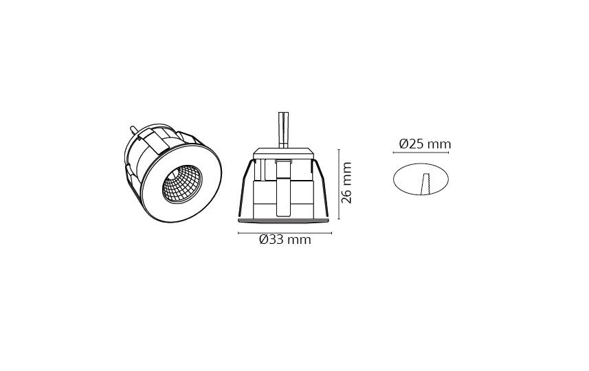 SG Nano 1W zwart 36D 3000K driver niet inbegrepen