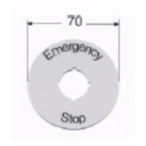 Abb Alum. tekstplaatje rond emergency stop