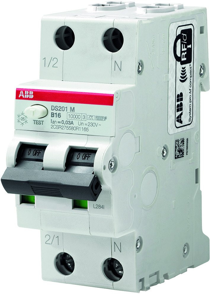 ABB Componenten System pro M compact Aardlekautomaat 1P+N, B kar, 6a, 30ma, 10ka F-type