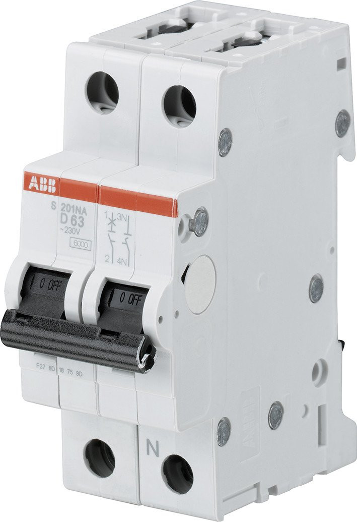 Abb S 201 installatieautomaat D karakteristiek 13a 1P 1 beveiligd incl nul 2te