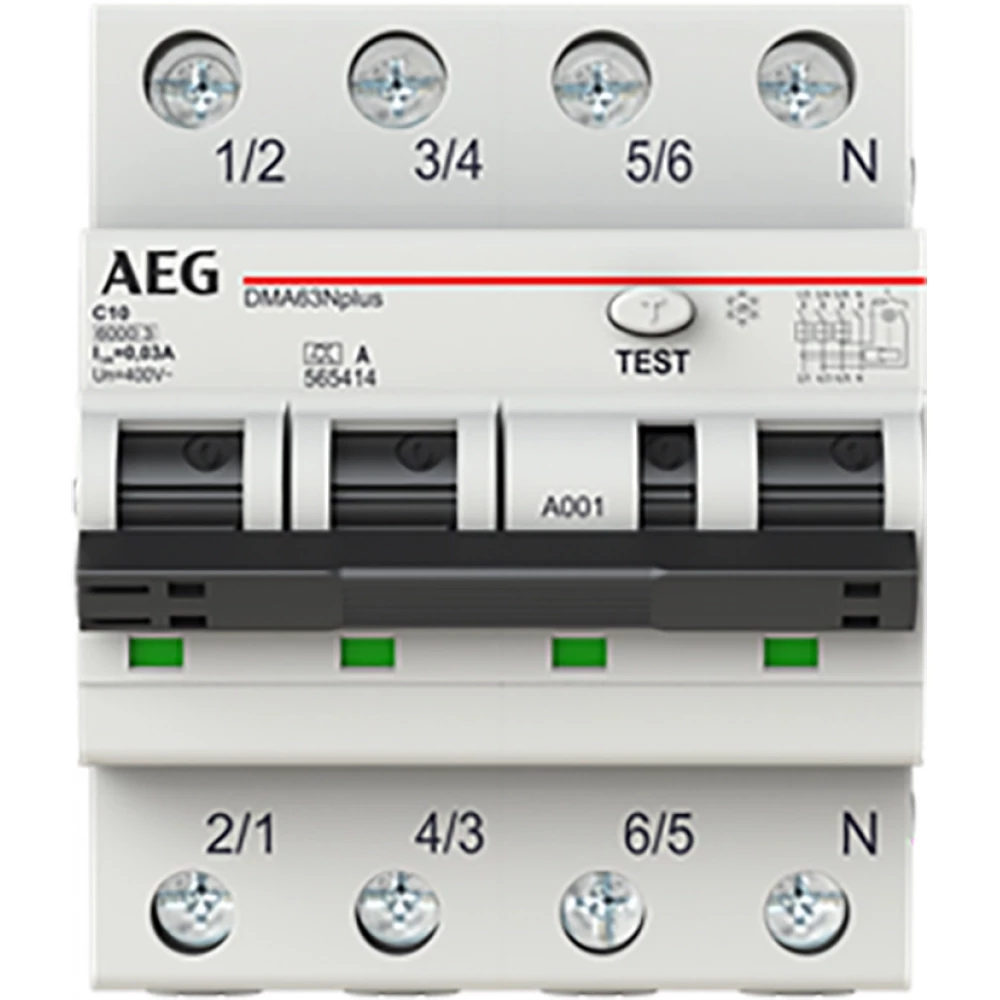 ABB Componenten AEG Aardlekautomaat 3P+N, C kar. 10a, 30ma, 6ka