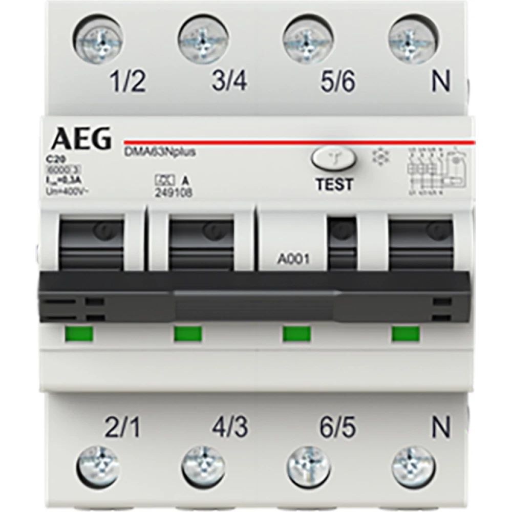 ABB Componenten AEG Aardlekautomaat 3P+N, C kar. 20a, 300ma, 6ka