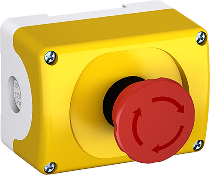 ABB Componenten Drukknoppen / Modular Drukknoppenkast, geel/grijs, 1-gats plastic, noodstop rood, 40MM, 2 NC