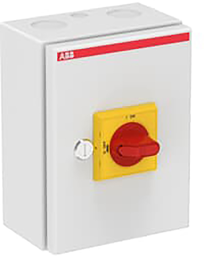 ABB Componenten Enclosed Switches Emc Veiligheidsschakelaar, 3P staal 15KW, 2 X M25 + M16, 1 maakcontact