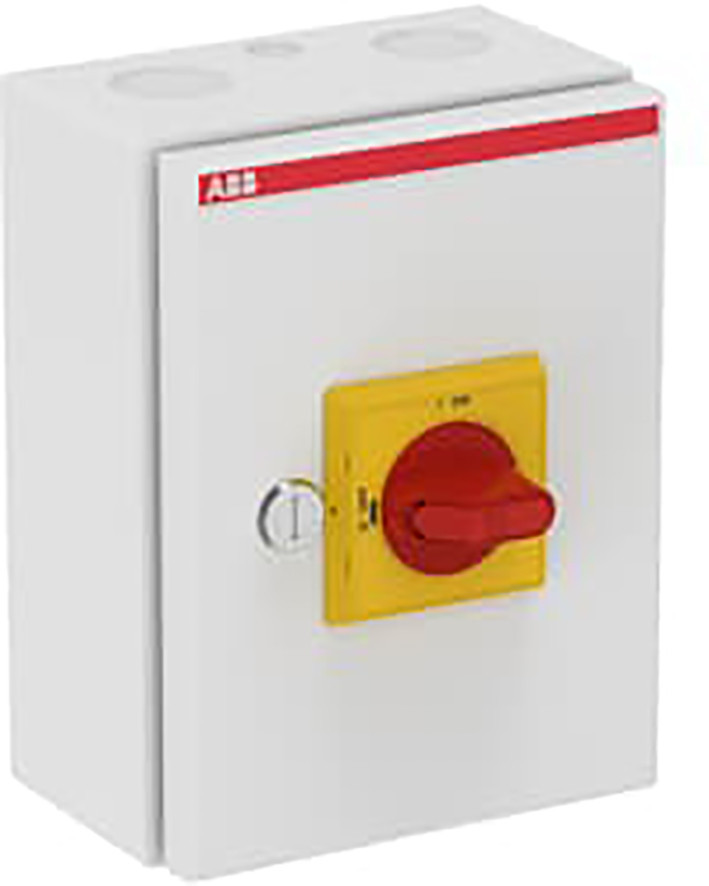ABB Componenten Enclosed Switches Emc Veiligheidsschakelaar, 3P staal 7,5KW, 2 X M25 + M16, 1 maakcontac