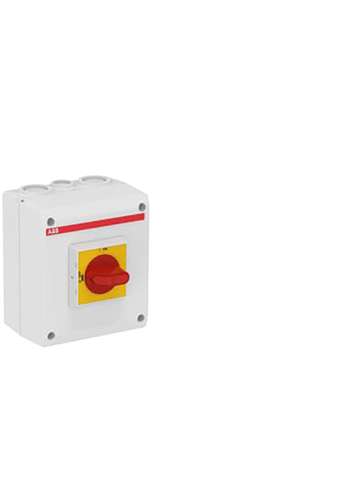 ABB Componenten Enclosed Switches Emc Werkschakelaar 4P 7,5KW, 2 X M25 + M16, 1M rood/gele knop