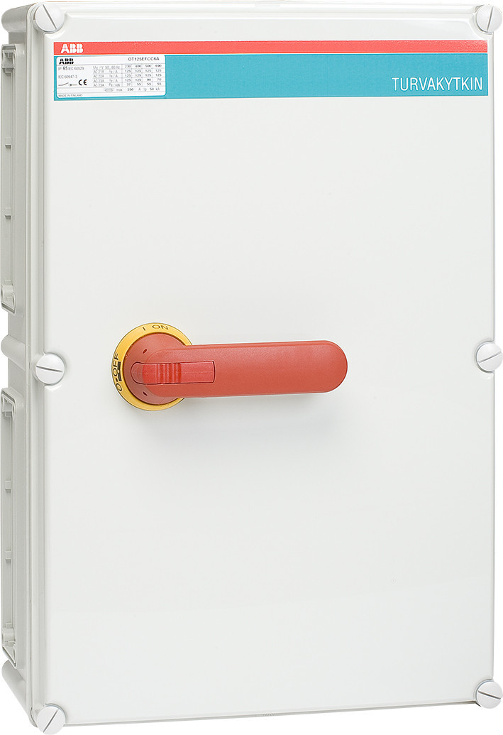 ABB Componenten Enclosed Switches Lastscheider, 3P + 1M + 1V 160 KW, flens ii kunststof kast, ip65, rood