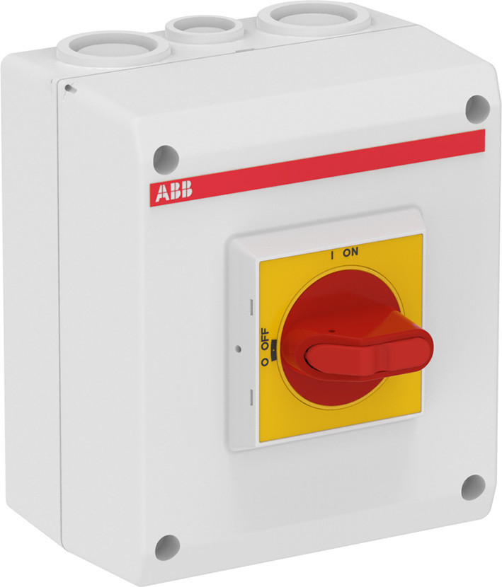 ABB Componenten Enclosed Switches Lastscheider, 3P 25a, 2XM25+M16 rood/gele knop