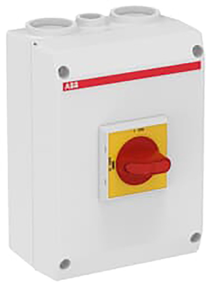 ABB Componenten Enclosed Switches Lastscheider, 4P 45a, 2XM32+M16 rood/gele knop