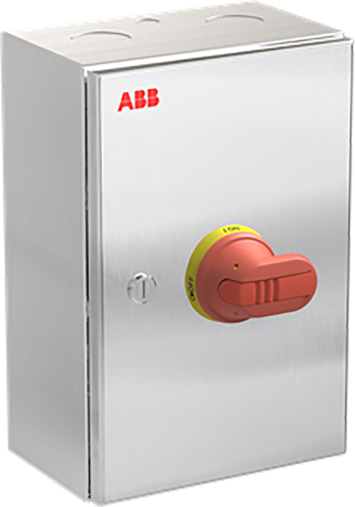 ABB Componenten Enclosed Switches Otr63gba6m Onderhoudsschakelaar stainless steel, 63a, 6P, geel/rode ha