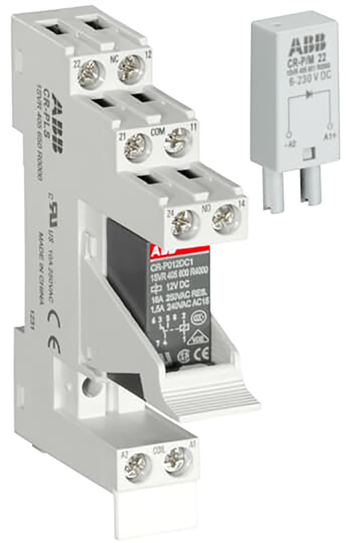 ABB Componenten Interface relais / CR-P Insteek Relais met voet, functie module en houder 2C/O, a1-a2=230vac,