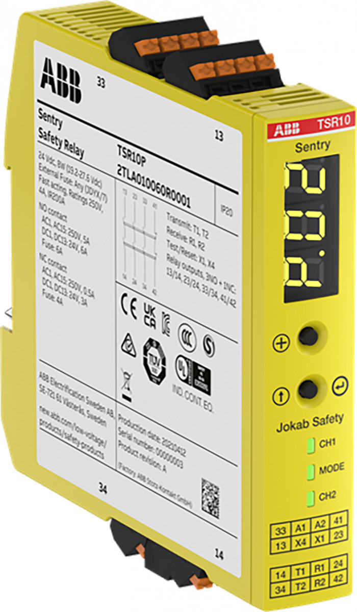 ABB Componenten Jokab / Sentry Veiligheids- relais/timer 3 no + 1 NC output, timer instelbaar 24 VDC