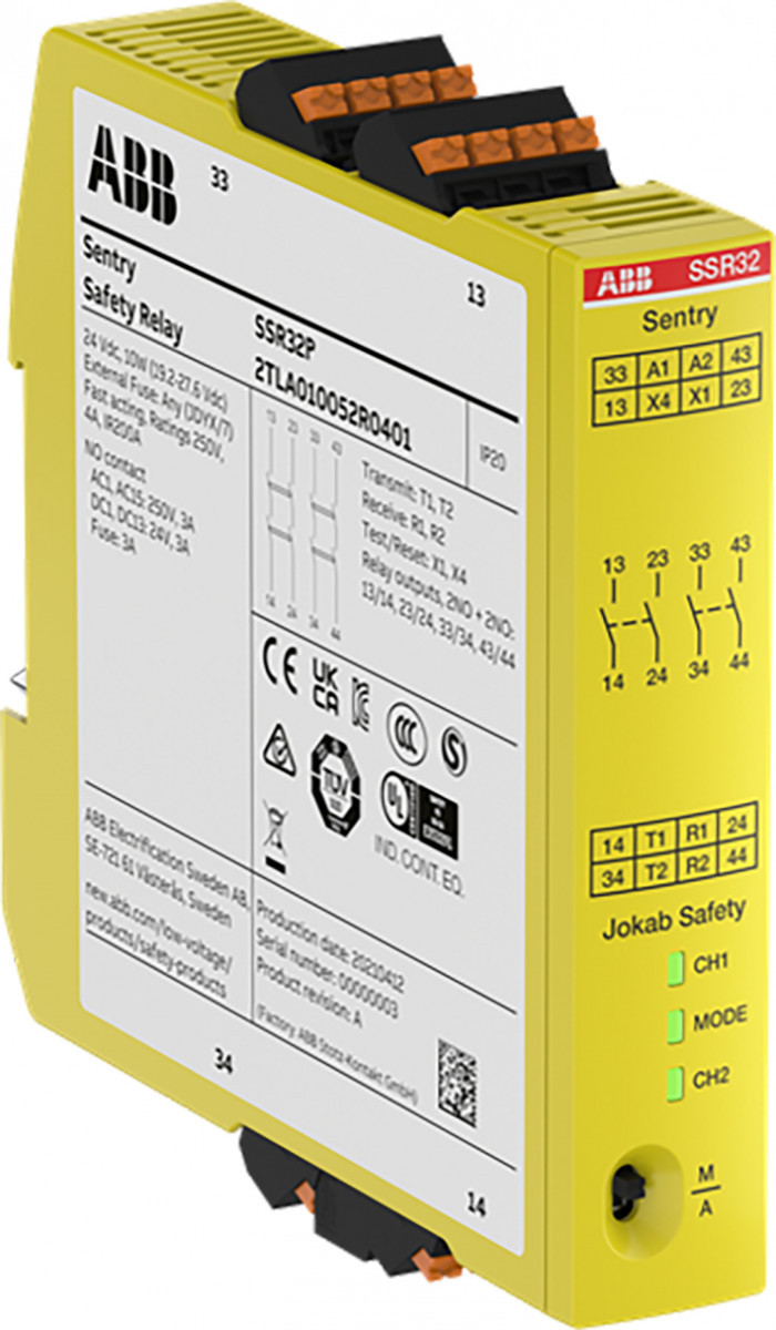ABB Componenten Jokab / Sentry Veiligheidsrelais 2 no + 2 vertraagd no, 0,5 S 24 VDC voedingsspanning