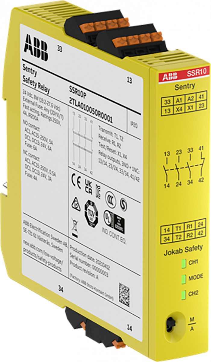 ABB Componenten Jokab / Sentry Veiligheidsrelais 3 no + 1 NC output 24 VDC voedingsspanning push-in ABB Componenten Jokab / Sentry Veiligheidsrelais 3 no + 1 NC output 24 VDC voedingsspanning push-in