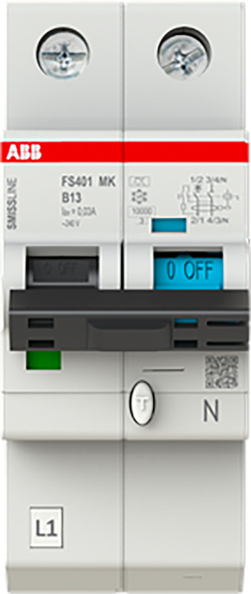 ABB Componenten Smissline-S Aardlekbev. met overstroombeveiliging B kar, 13a, 30ma, 10ka 1p+bev. N