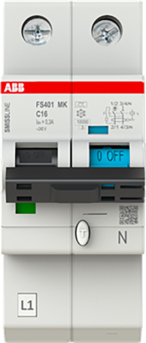 ABB Componenten Smissline-S Aardlekbev. met overstroombeveiliging B kar, 16a, 300ma, 10ka 1p+bev.