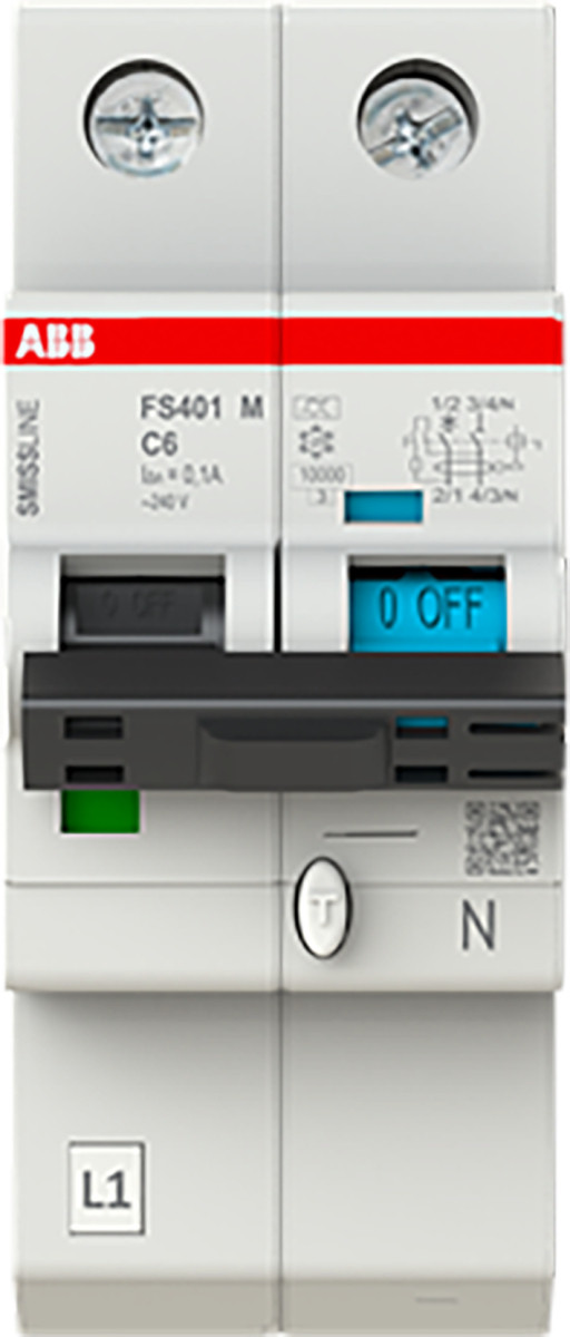ABB Componenten Smissline-S Aardlekbev. met overstroombeveiliging C kar, 6a, 100ma, 10ka 1p+bev. N