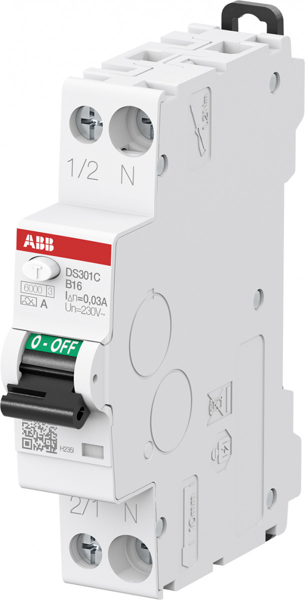 ABB Componenten System pro M compact Aardlekautomaat 1P+N, B kar, 16a, 30ma, 6ka omverpakking 96 stuks