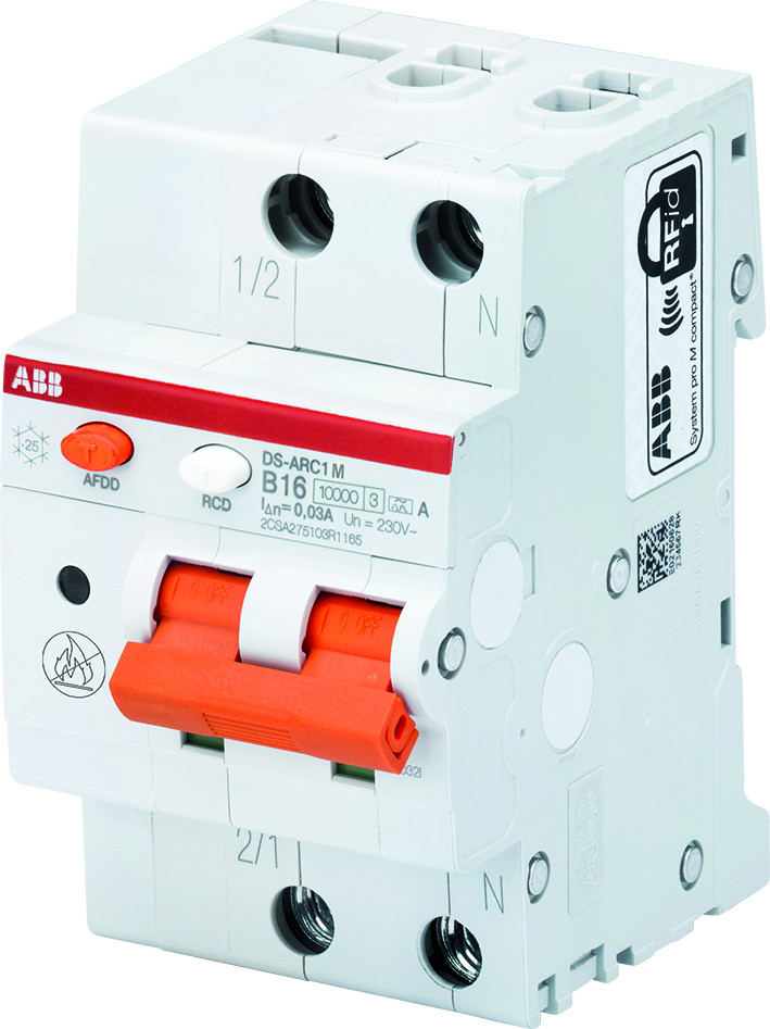 ABB Componenten System pro M compact Vlamboogdetector Met geïntegreerde aardlekautomaat, 10 ka 1P+N, C char