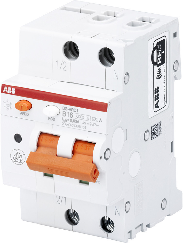 ABB Componenten System pro M compact Vlamboogdetector Met geïntegreerde aardlekautomaat, 7,5 ka 1P+N, B cha