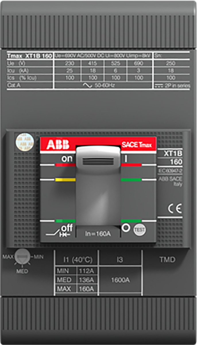 ABB Componenten Tmax XT XT1S 160 TMD 25-450 3 polig vast met vooraansluiting thermomagnetische