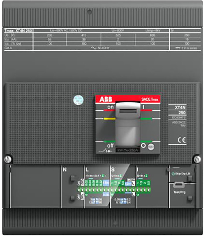 ABB Componenten Tmax XT XT4N 160 ekip dip lig in=160a 4 polig vast met vooraansluiting electro