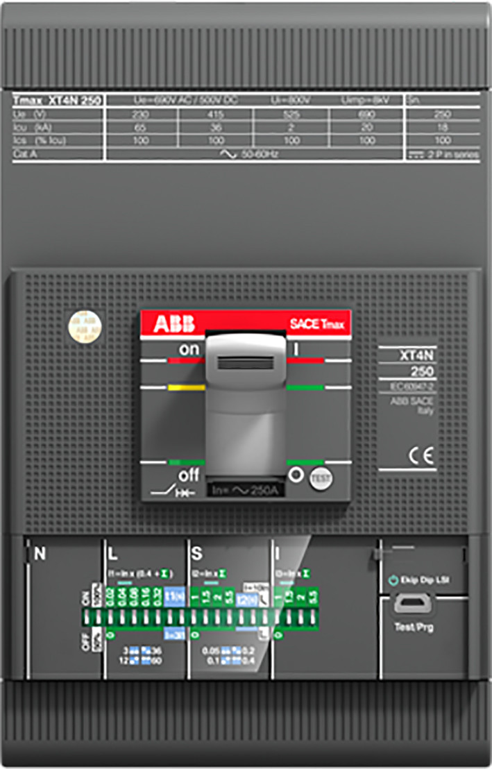 ABB Componenten Tmax XT XT4S 250 ekip dip lig in=250a 3 polig vast met vooraansluiting electro