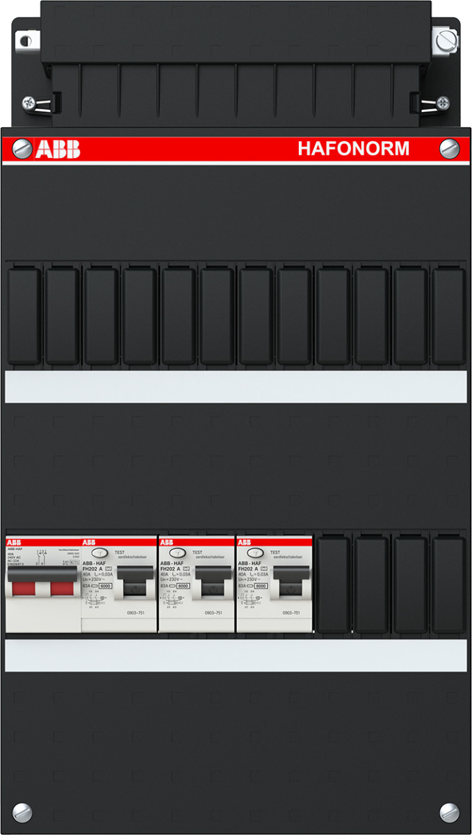 ABB HAF Hafonorm Installatiekast 220x110mm voorzien van 1 fase triple busboard