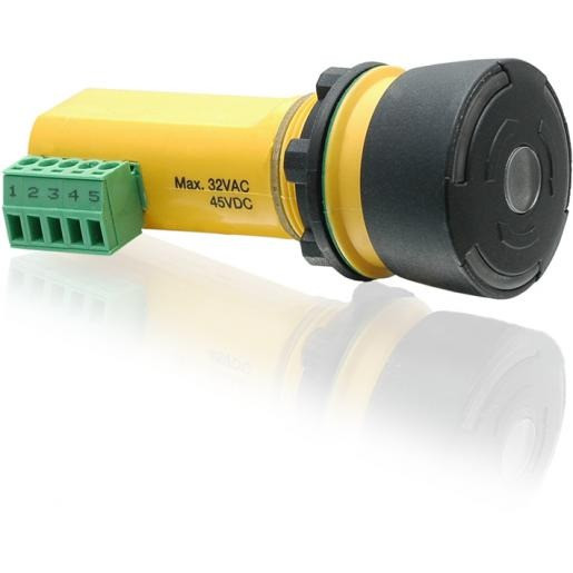 Abb Stopknop 22,5 MM led indicatie in knop zwarte opdruk