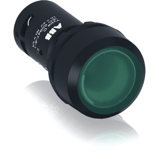 Abb Vlakke drukknop compact serie terugverend 1no groen led 100-130vac/