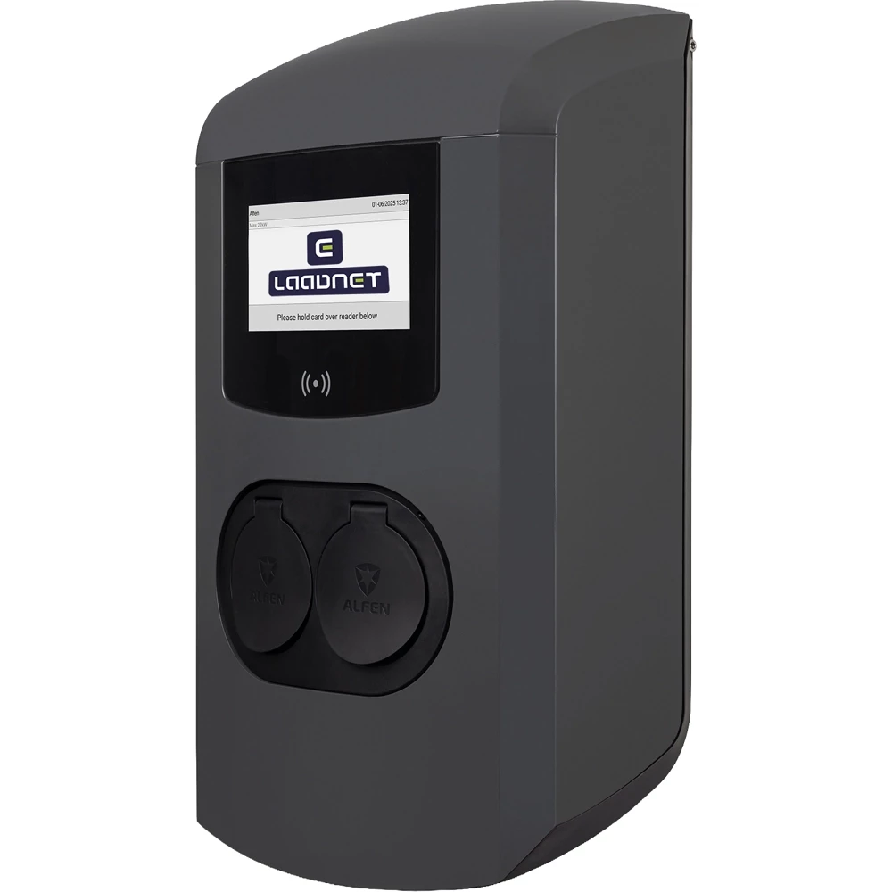 Alfen Laadstation eve double plus socket 1FC 22KW rfid SCN logo laadnet grijs