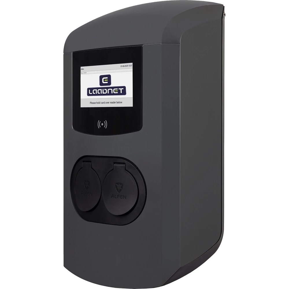 Alfen Laadstation eve double plus socket 1FC 22KW rfid SCN logo laadnet grijs
