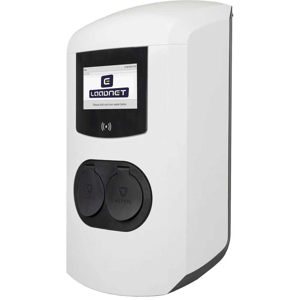 Alfen Laadstation eve double plus socket 1FC 22KW rfid SCN logo laadnet wit