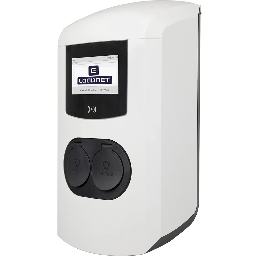 Alfen Laadstation eve double plus socket 2FC 22KW rfid SCN logo laadnet wit