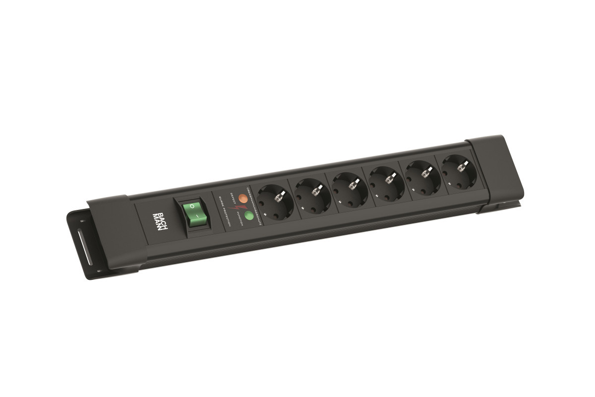 Bachmann Contactblokken Connectus - 6X 230V ra + oversp. beveiliging + schakelaar - 2M ra - ZW