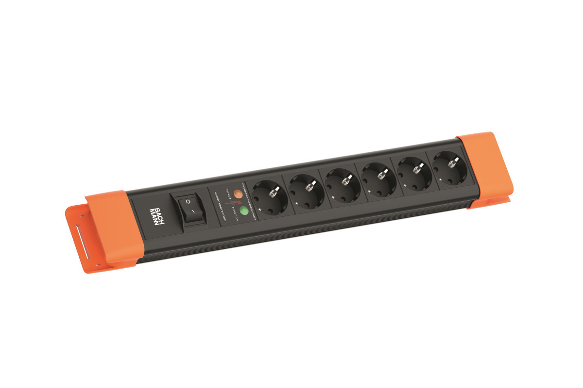 Bachmann Contactblokken Connectus - 6X 230V ra + oversp. beveiliging + schakelaar - 2M ra - ZW