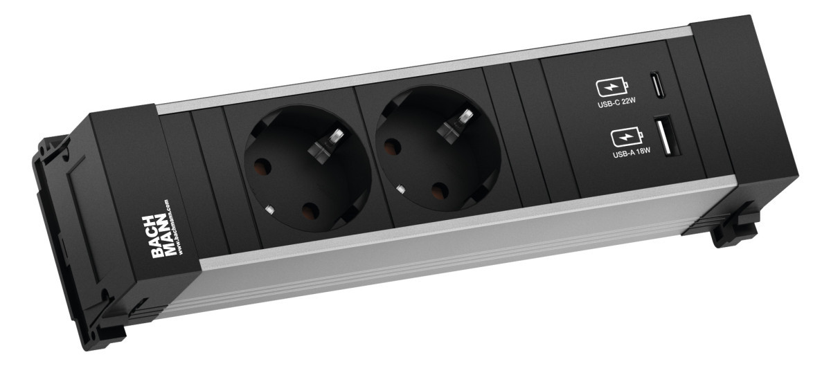 Bachmann Contactblokken Power Frame contactblok - 2X 230V ra + 1X usb A/C CHRGR - 0,2M GST O.G
