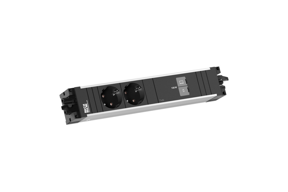 Bachmann Contactblokken Step Alu - 2X 230V ra + 1X usb C/C CHRGR 100W - GST O.G. in/uit - zwar