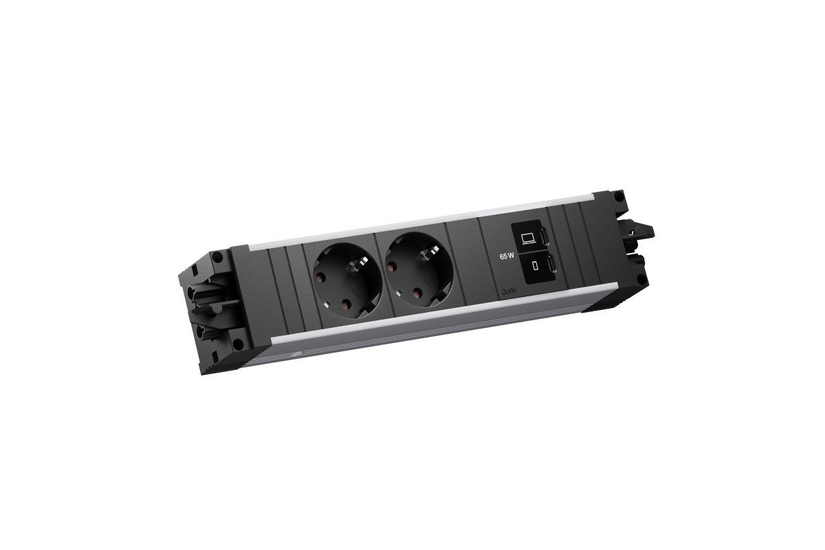 Bachmann Contactblokken Step Alu - 2X 230V ra + 1X usb C/C CHRGR 65W - GST O.G. in/uit - zwart