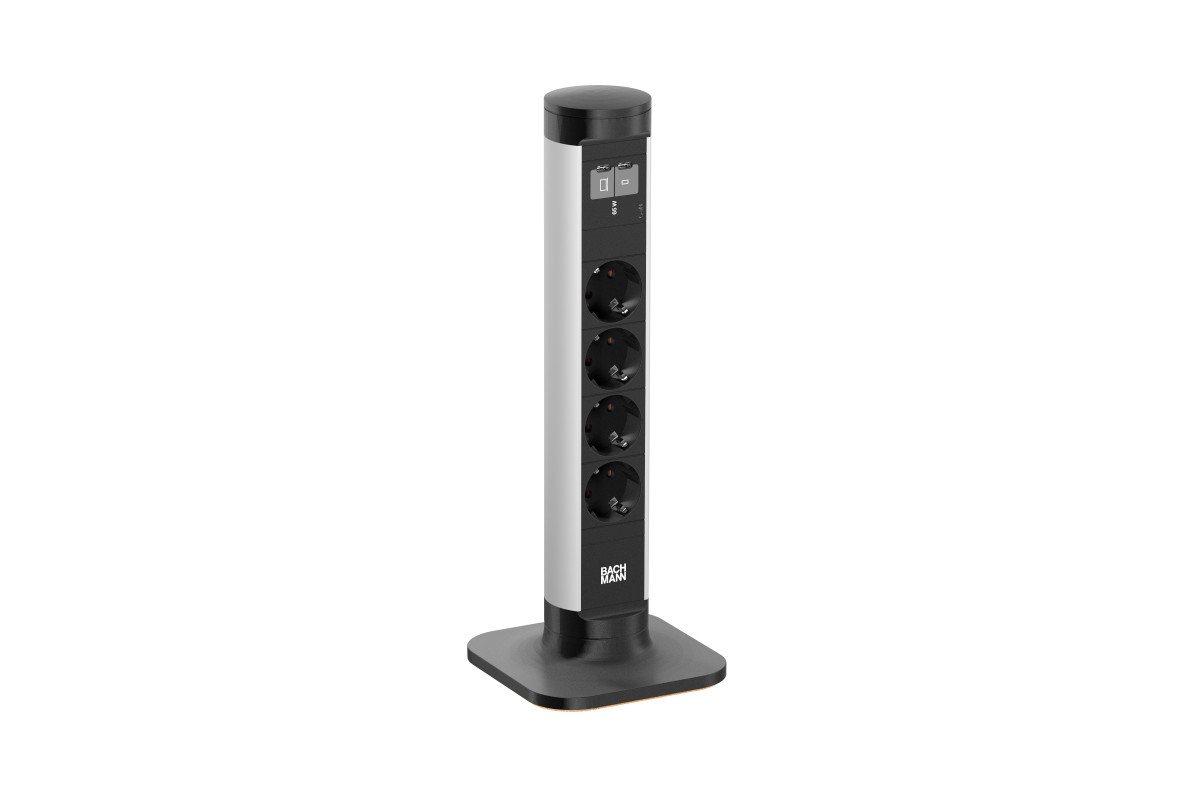 Bachmann Flexibele stroom oplossigen Axis S - 4X 230V ra + 1X usb C/C CHRGR 65W - 2,5M ra - zwart/alu