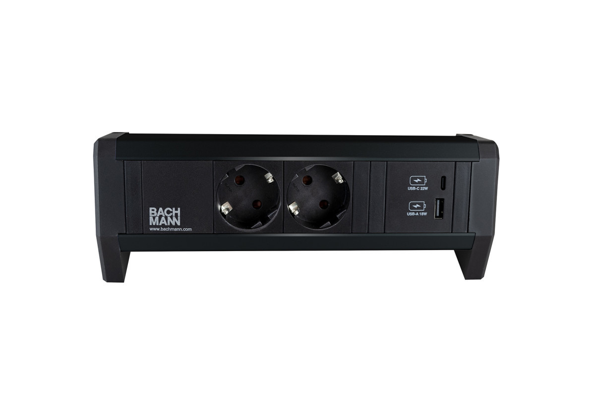 Bachmann Opbouw Stopcontacten Desk 1 - 2X 230V ra + 1X usb A/C CHRGR - 0,2M GST O.G. - incl. klem -