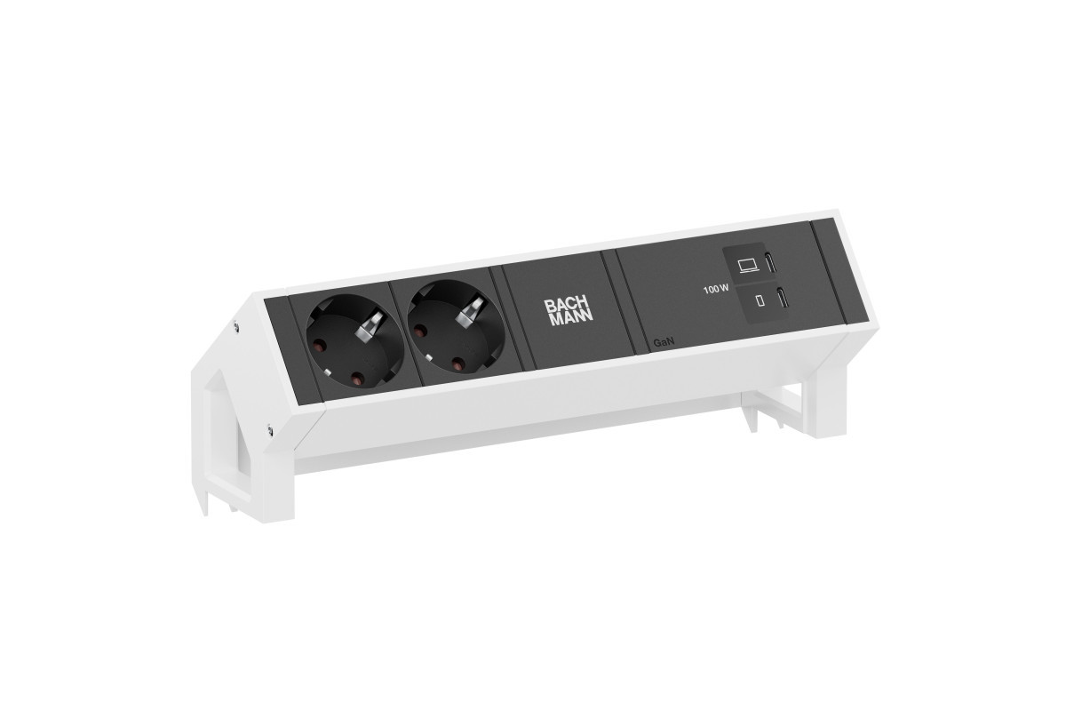 Bachmann Opbouw stopcontacten Desk 2 - 2X 230V ra + 1X usb C/C CHRGR 100W - 0,2M GST O.G. - incl. KL