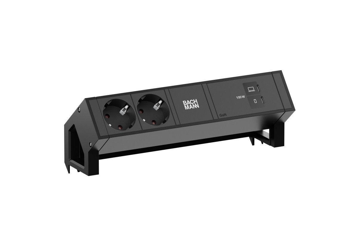 Bachmann Opbouw stopcontacten Desk 2 - 2X 230V ra + 1X usb C/C CHRGR 100W - 0,2M GST O.G. - incl. KL