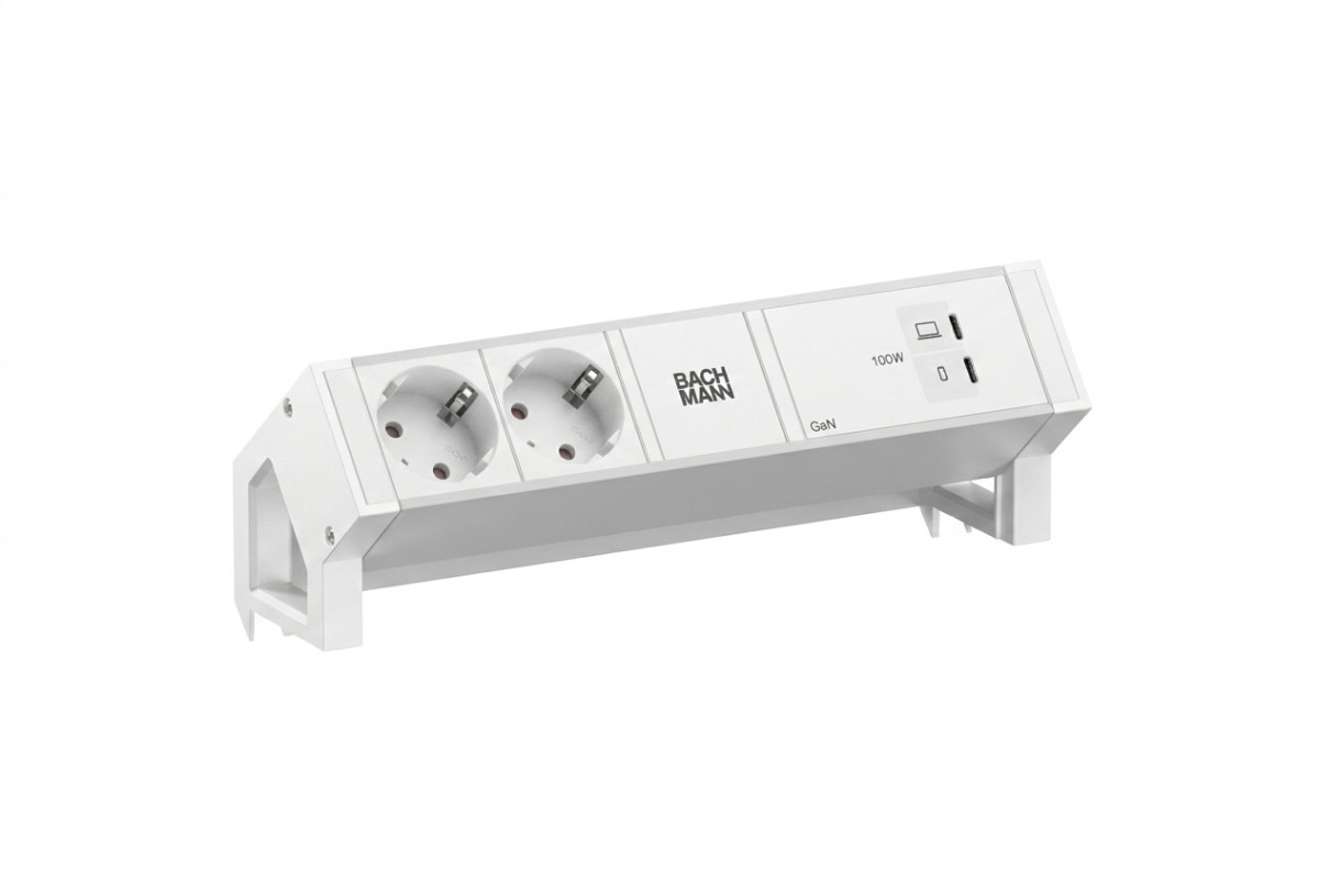 Bachmann Opbouw stopcontacten Desk 2 - 2X 230V ra + 1X usb C/C CHRGR 100W - 0,2M GST O.G. - incl. KL