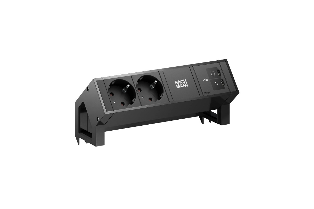 Bachmann Opbouw stopcontacten Desk 2 - 2X 230V ra + 1X usb C/C CHRGR 45W - 0,2M GST O.G. - incl. kle