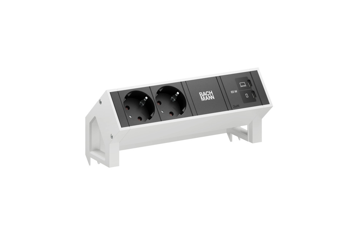 Bachmann Opbouw stopcontacten Desk 2 - 2X 230V ra + 1X usb C/C CHRGR 65W - 0,2M GST O.G. - incl. kle